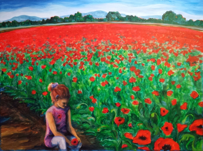 Alone in field of poppies